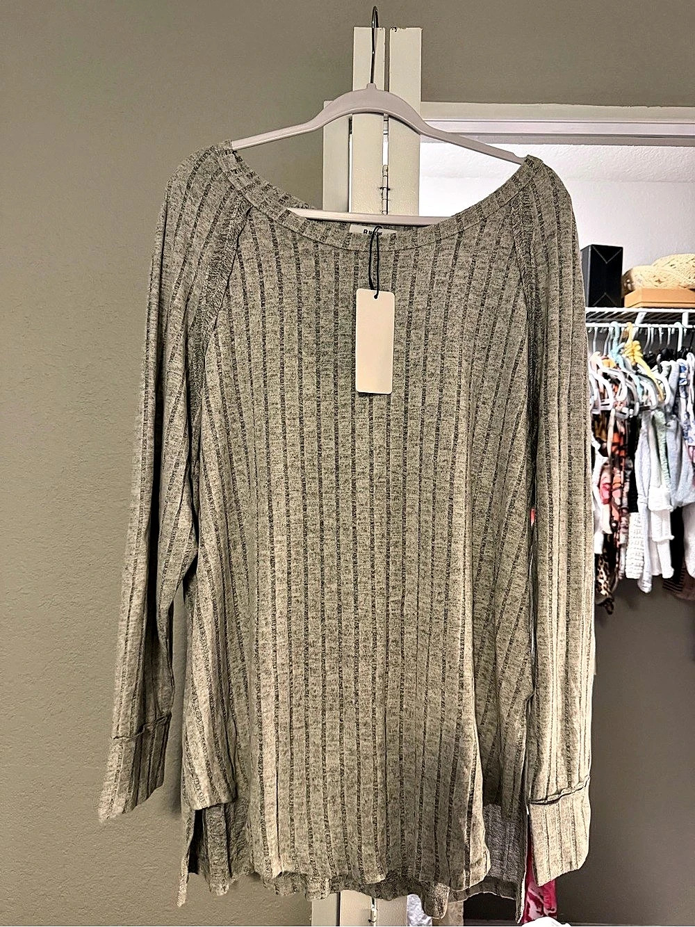 Basic Babe Ribbed Striped Sweater Gray XL NWT